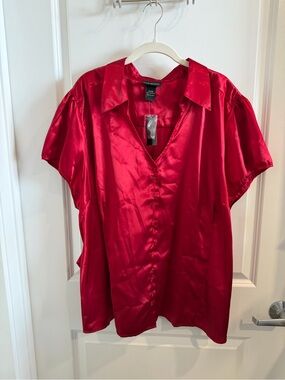 Lane Bryant Red Satin Button-Front Blouse NWT Size 26/28
